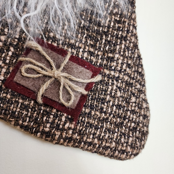 3D Santa Claus Sculpture Christmas Stocking Tweed Fur Trim - Picture 5 of 7